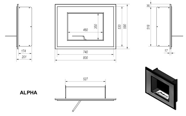 Kratki Alpha čierny 800x590mm