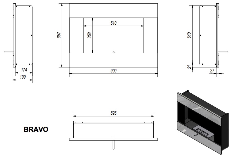 Kratki Bravo čierny 900x650mm