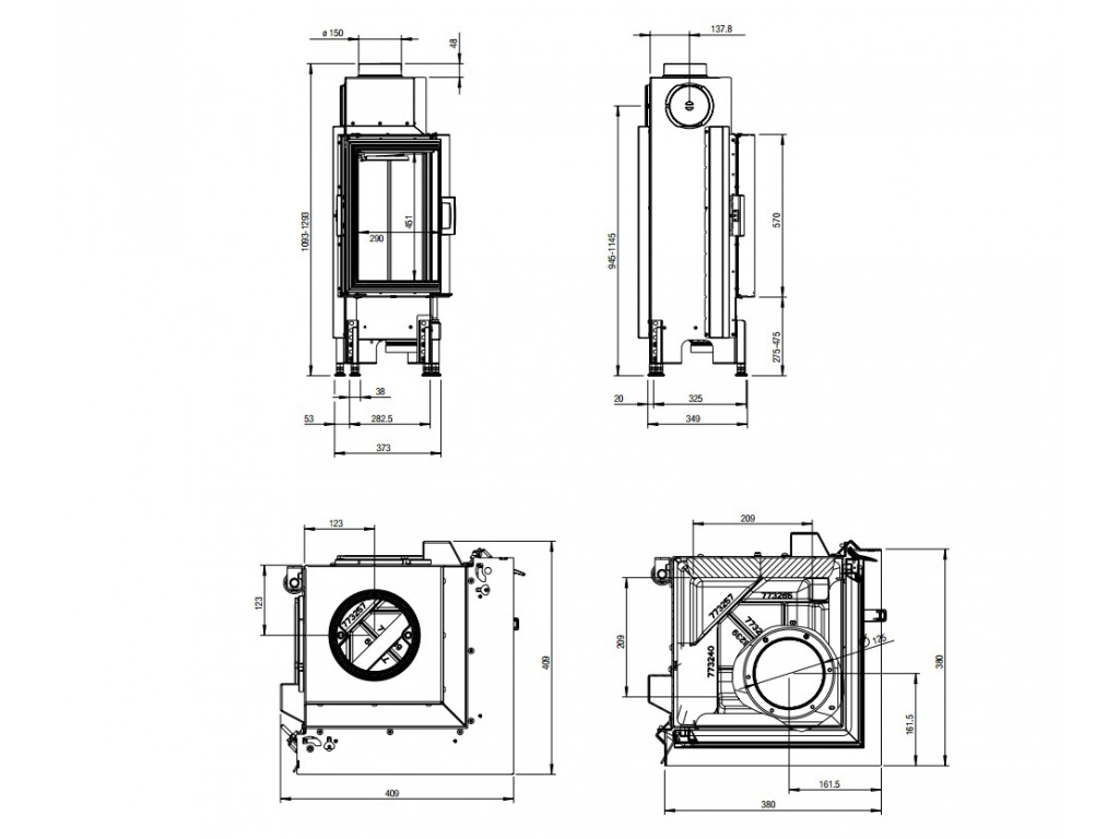 Austroflamm KV 38x38x57 K 2.0, oceľ čierna, rohové presklenie, CPV
